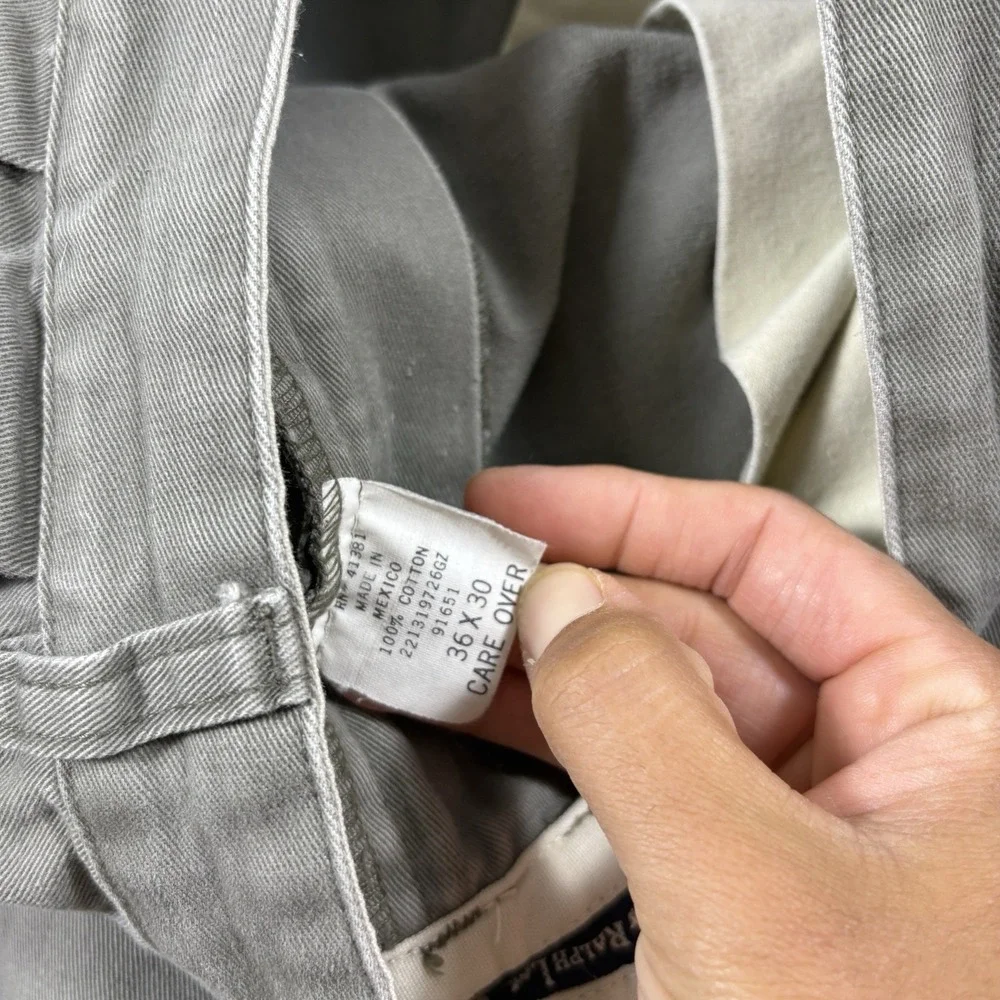 Vintage Polo Ralph Lauren Pleated Chino Pants Mens 36x30 Khaki Gray Cotton